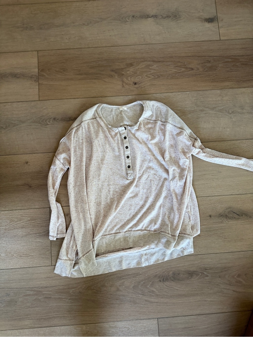 Light Cream Button-Up Henley Long-Sleeve Blouse